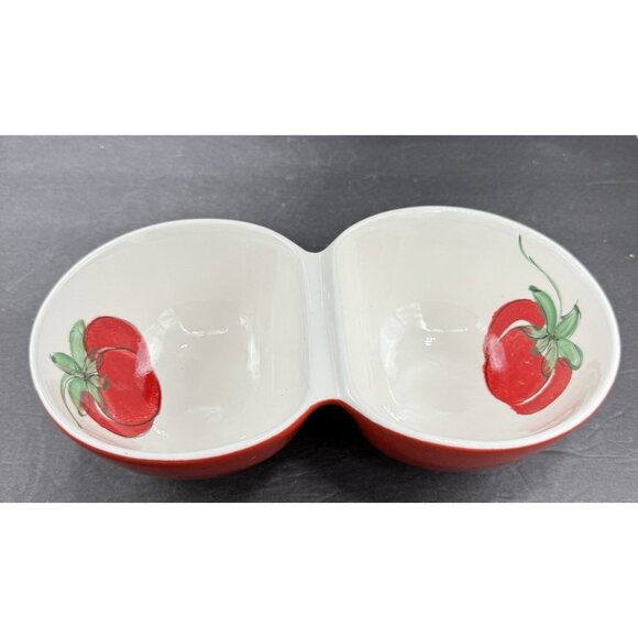 Crate & Barrel Ceramiche Alta Italy Pomodorini Double Double Bowl Tomatoes - Picture 1 of 11
